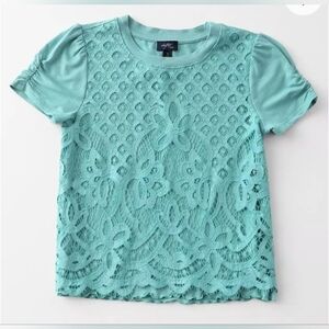 Daytrip Teal Lace Short Sleeve Top